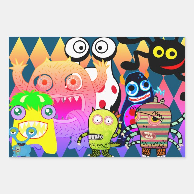 HEUREUX MONSTERS Envelopper Papier Feuille plate E (Devant)