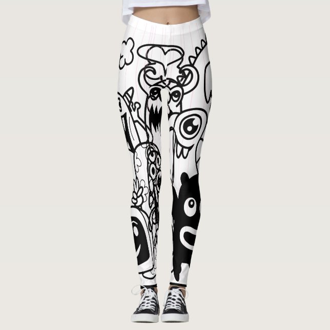 HEUREUX MONSTRE HAUT ET BLANC Leggings (Devant)