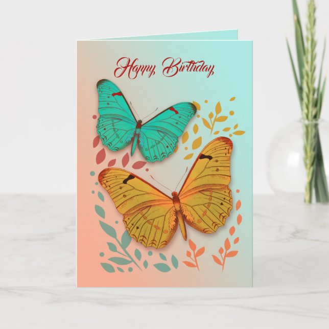 Heureux Papillons Carte Anniversaire Pour Ami (Devant)
