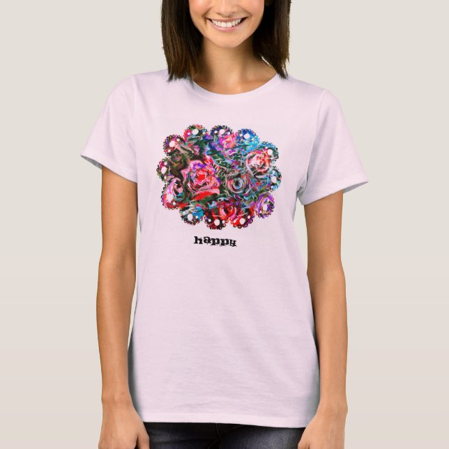 HEUREUX t-shirt d'art mignon avec des roses semi-a (Devant)