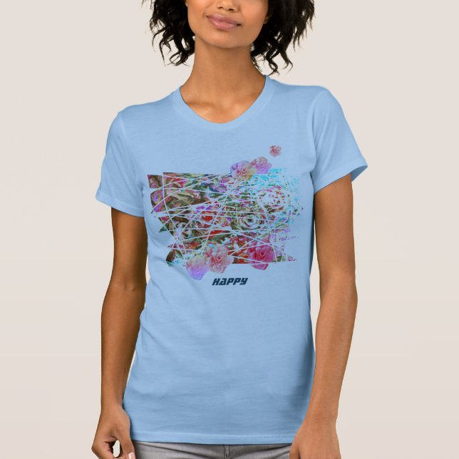 HEUREUX t-shirt d'art mignon avec fleurs semi-abst (Devant)