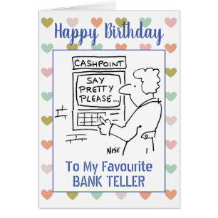 Heureux vendeur de banque d'anniversaire