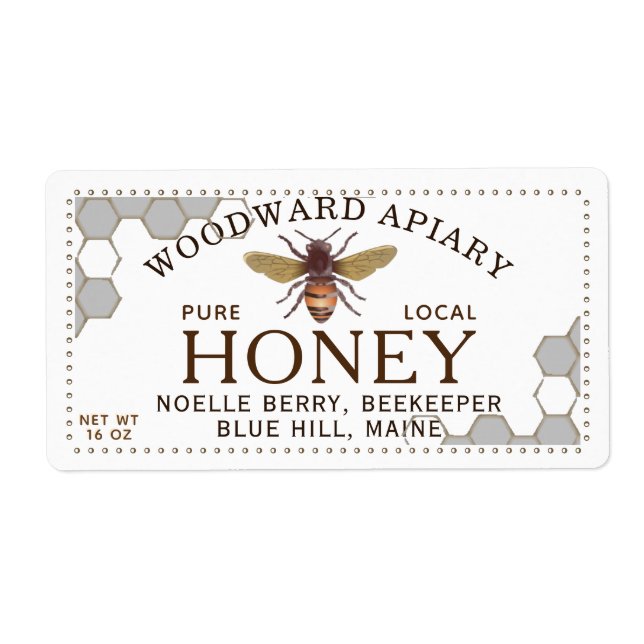 Hexagon de 12 oz Étiquette de miel avec nid d'abei (Devant)