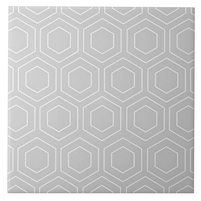 Hexagon Motif Gris et blanc Carreaux de céramique  (Devant)