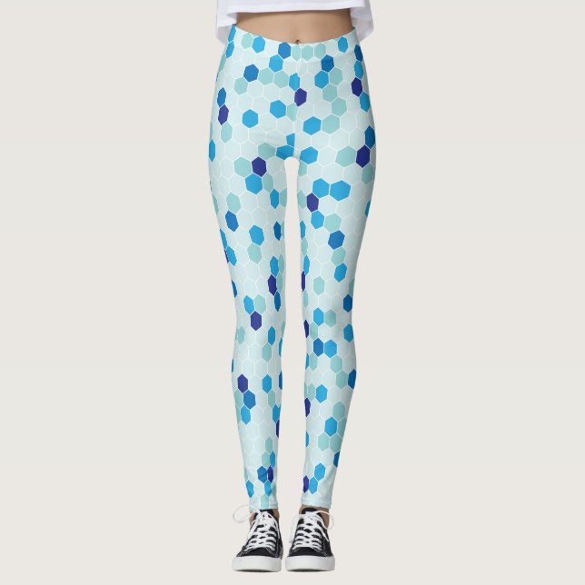 Hexagon Motif Leggings bleus (Devant)