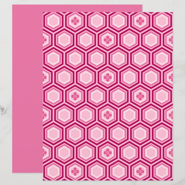 Hexagonal Kimono Imprimer, Bourgogne et rose (Devant / Derrière)