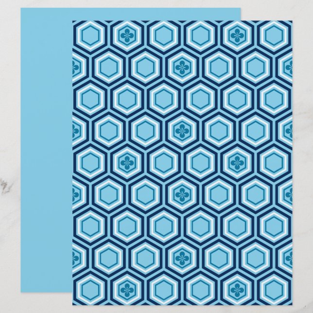 Hexagonal Kimono Imprimer, Marine et Bleu clair (Devant / Derrière)