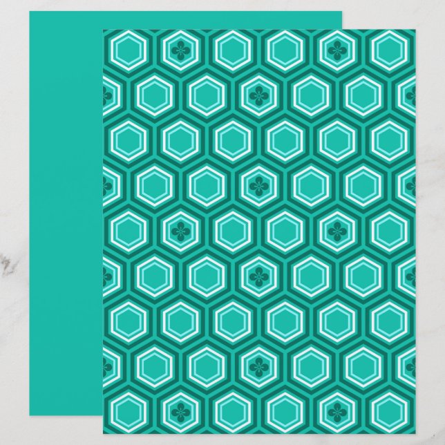 Hexagonal Kimono Imprimer, Turquoise, Aqua et Blan (Devant / Derrière)