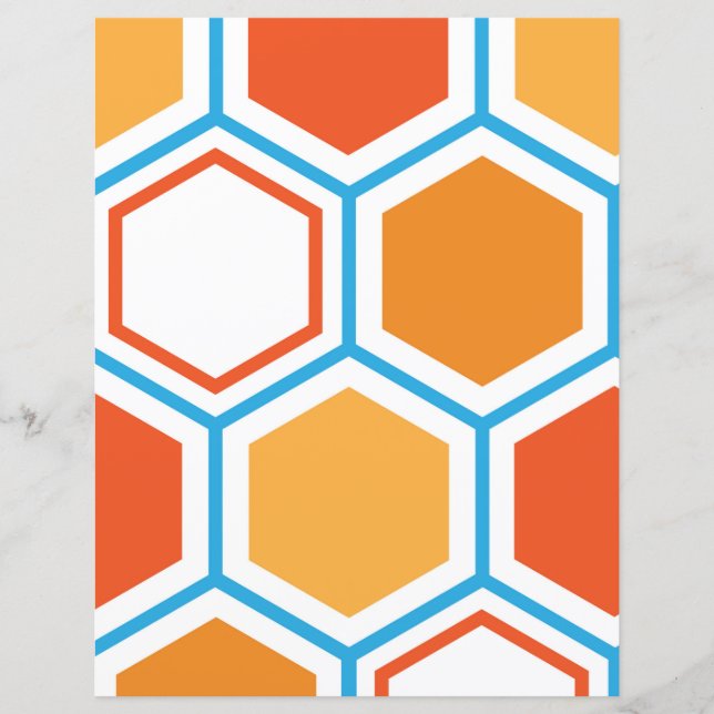 hexagone en orange, bleu et blanc (Devant)