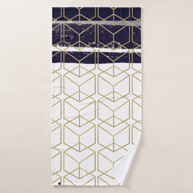 Hexagone Moderne Bleu Nuit Or Géométrique Glamour (Serviette de bain)