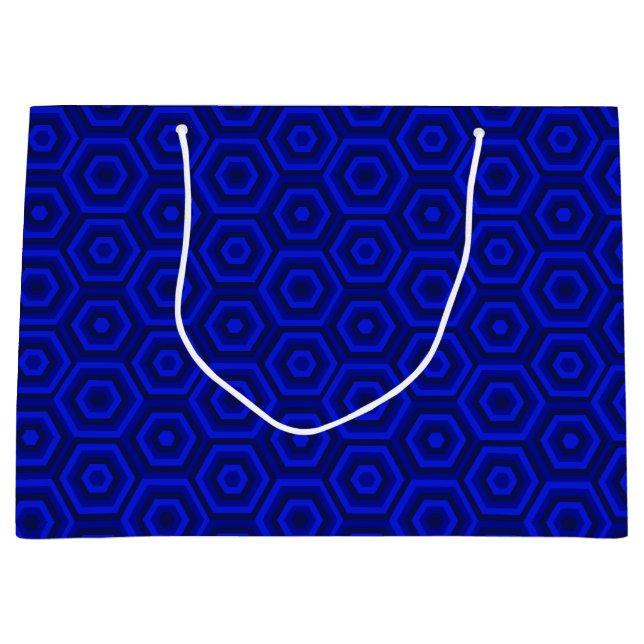 Hexagones imbriqués Bleu Grand sac cadeau (Devant)