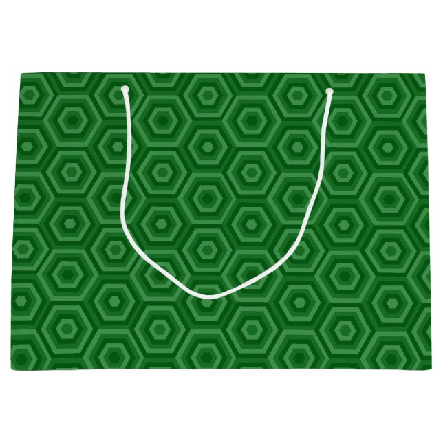 Hexagones verts imbriqués Grand sac cadeau (Devant)