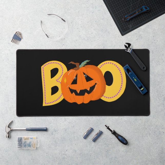Hey Boo Cute Citrouille Typographie Dessin Art (Poste de travail)