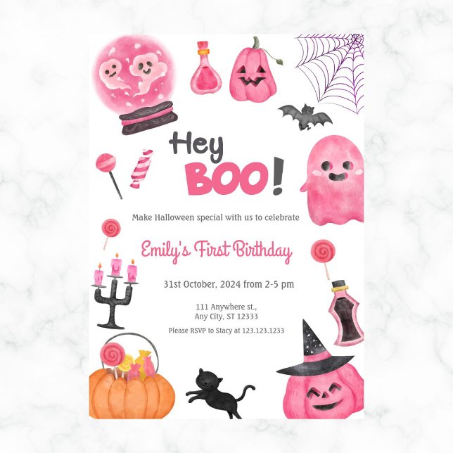 Hey Boo Fun Jote Premier Anniversaire Invitation d (Créateur téléchargé)