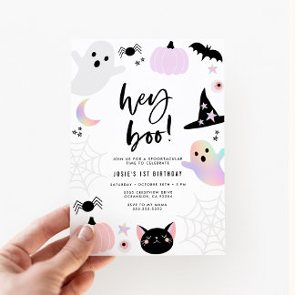 Hey Boo Pastel Halloween Invitation Anniversaire