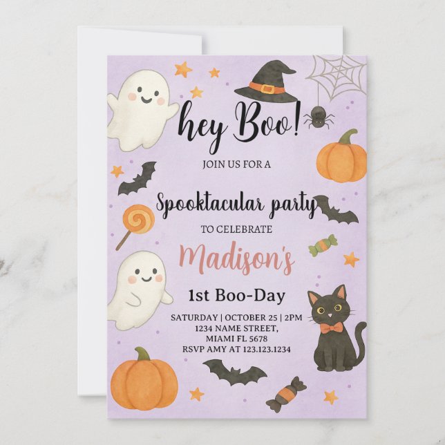 Hey Boo Spooktacular 1er Anniversaire Invitation (Devant)