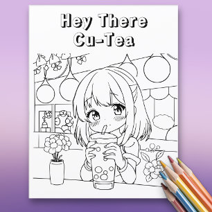 Hey Là Cu-tea Boba Anime Page Couleur adulte