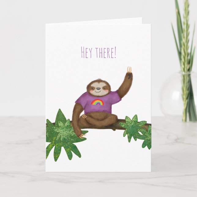 'Hey là' mignonne carte paresse yoga (Devant)