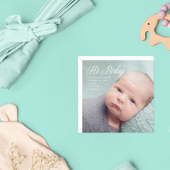 Hi Baby Photo Chic White Script Faire-part de nais (Créateur téléchargé)
