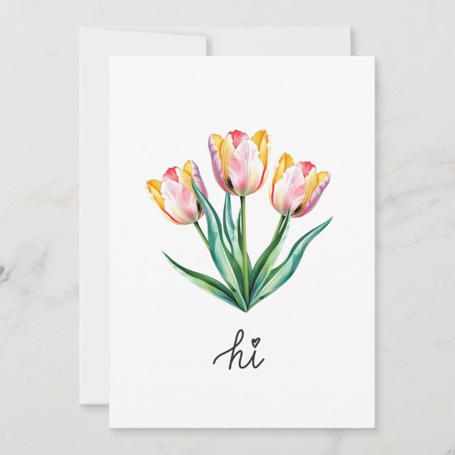 Hi — Carte de voeux pour tulipe d'aquarelle manusc (Devant)
