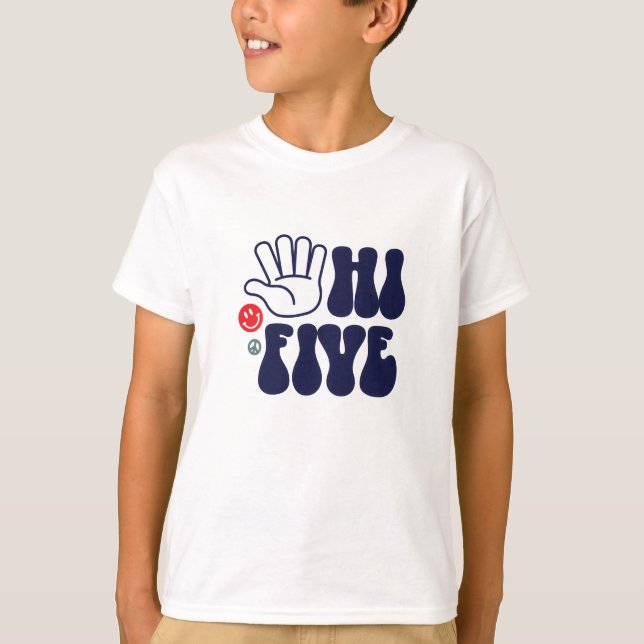 Hi Five ! T-Shirt rayures rétro pour 5ème annivers (Devant)