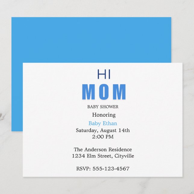 Hi Mom Baby Boy Shower Invitation (Devant / Derrière)
