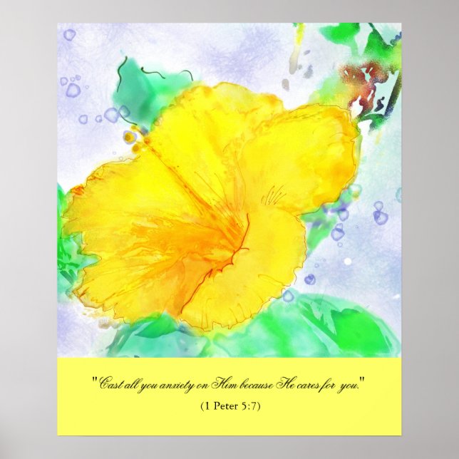 Hibiscus Aquarelle & Bible Verset Poster (Devant)