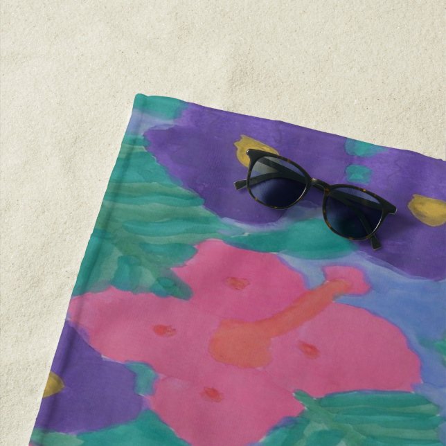 Hibiscus Aquarelle Imprimer Serviette de plage (En situation)