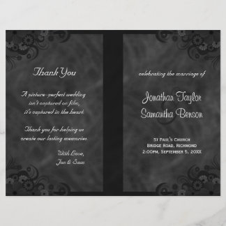 Hibiscus Black Floral Goth Folded Wedding Programm