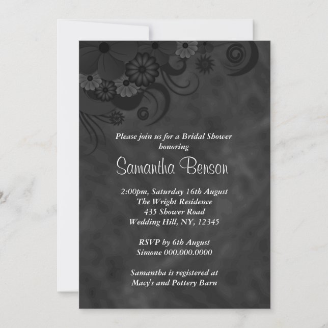 Hibiscus Black Floral Mariage Invitation Fête des  (Devant)