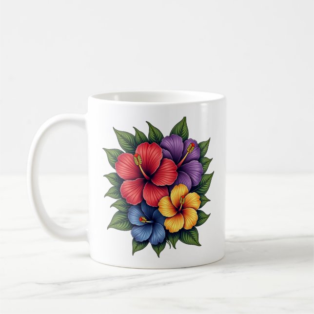 Hibiscus coloré Fleurs de céramique Café Mug (Gauche)