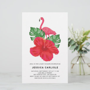 Hibiscus et Baby shower de Flamant rose rose Invit