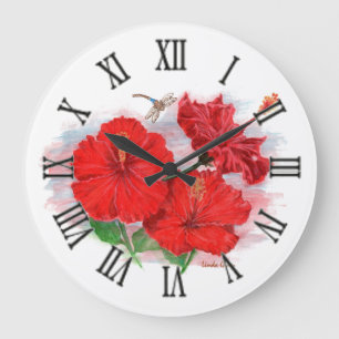Hibiscus et libellules Grande horloge ronde
