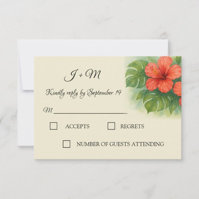 Hibiscus Feuille tropicaux Fleurs Mariage RSVP (Devant)