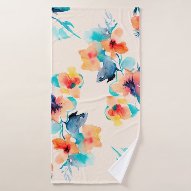 Hibiscus fleurs aquarelle illustration motif (Serviette de bain)