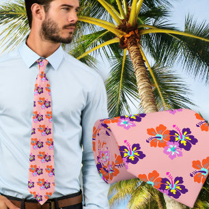 Hibiscus Fleurs Motif rose floral cravate