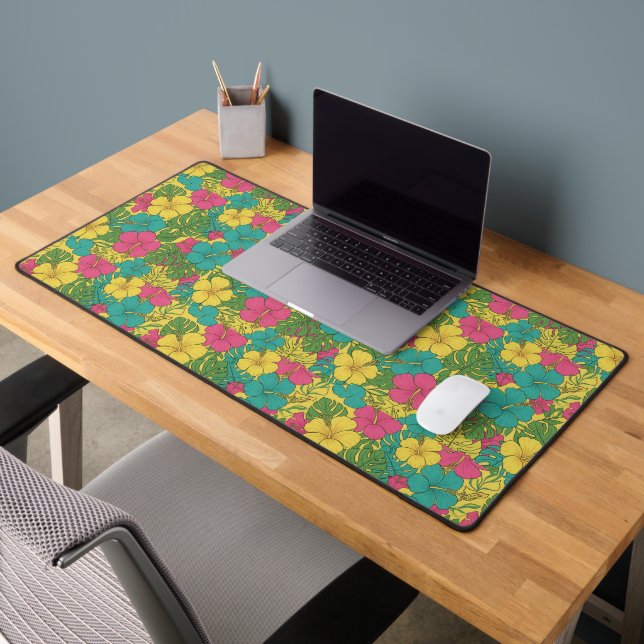 Hibiscus Floral Burst | Rose Jaune Turquoise (Bureau 2)