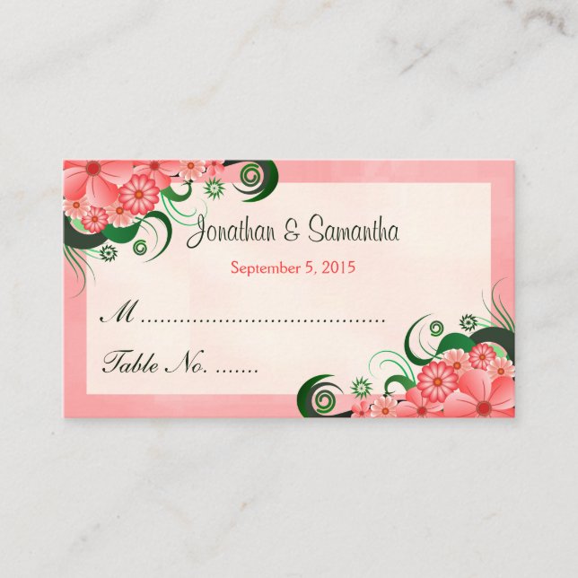 Hibiscus Floral rose Mariage Table Place Cartes (Devant)