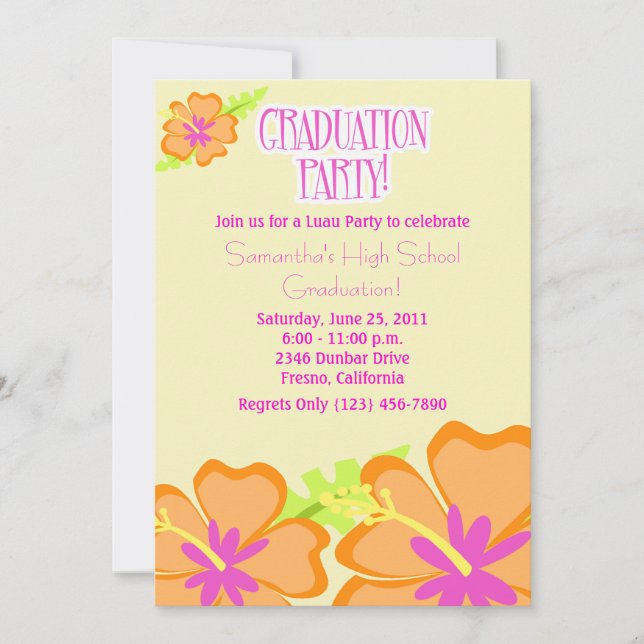 Hibiscus Flower Graduation Party Invitation Jaune (Devant)