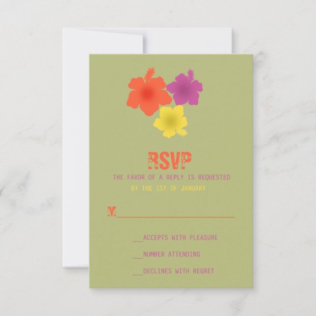 Hibiscus hawaïen coloré Mariage RSVP (Devant)