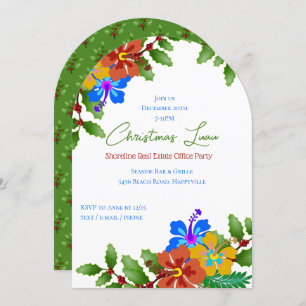 Hibiscus in Holly Christmas Bureau Fête Invitation