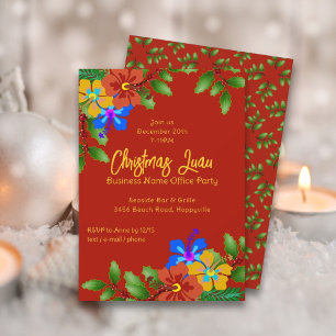 Hibiscus in Holly Christmas Bureau Fête Invitation