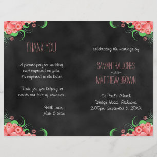 Hibiscus Noir Rose Floral Bi-Fold Wedding Programm