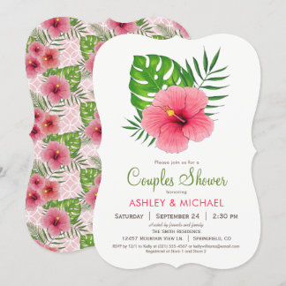 Hibiscus rose Couples Fleur Douche Invitation