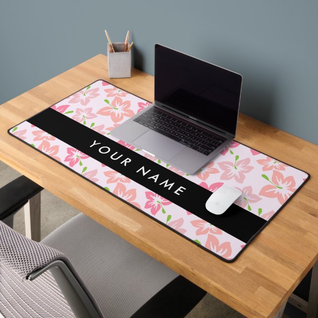 Hibiscus rose, Fleurs roses, Votre nom (Bureau 2)