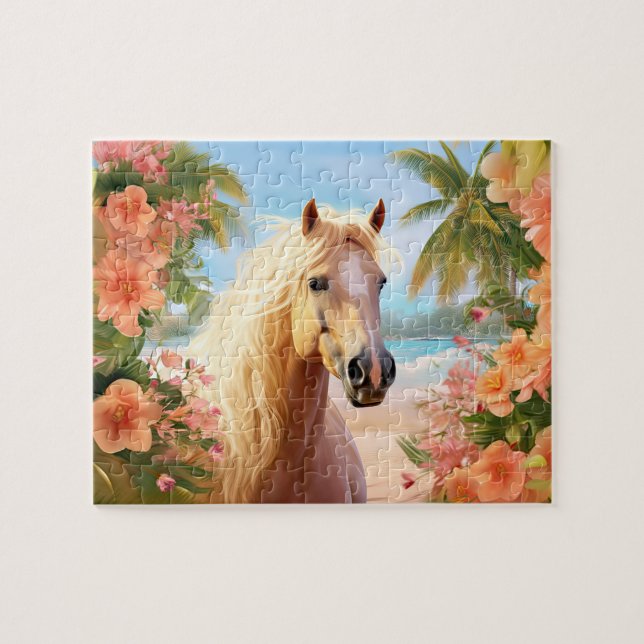 Hibiscus rose Plage Palomino Horse Puzzle (Horizontal)