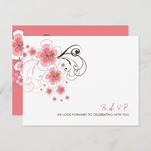 Hibiscus rose Tropical Beach Wedding Carte RSVP (Devant / Derrière)