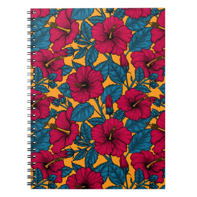 Hibiscus rouge sur carnet orange (Devant)
