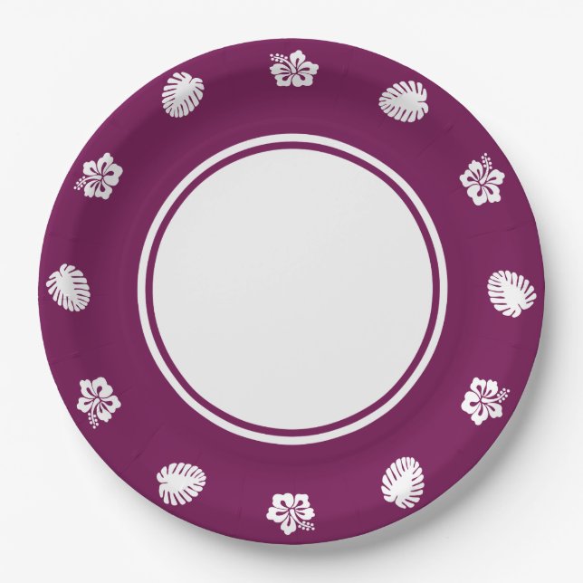 Hibiscus Tropical dans Assiette en Papier Vin (Devant)