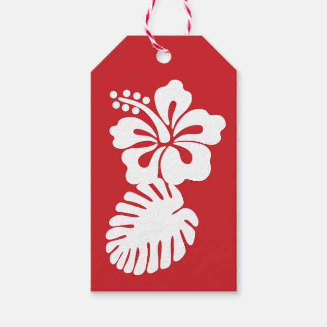 Hibiscus Tropical dans Étiquette Cadeau Cerise (Devant)